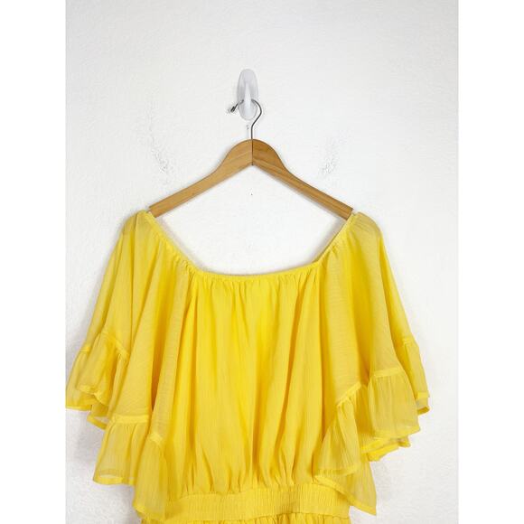 Vici Endless Rose Yellow Ruffled Sleeve Romper Medium Off Shoulder Chiffon - Picture 4 of 13